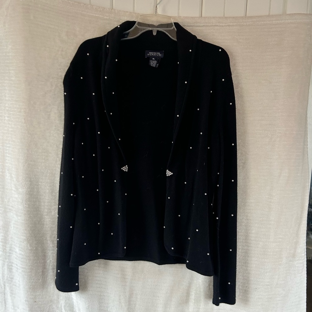 NWT Jones New York Black Sweater with Pearl Details